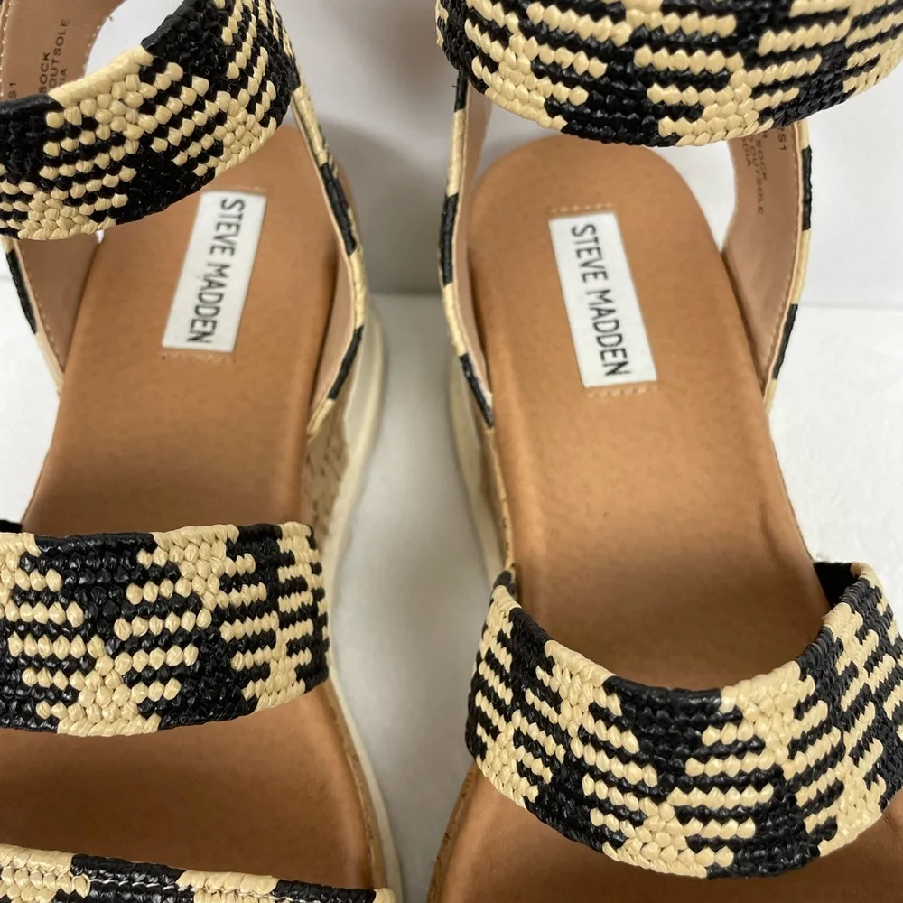 Steve Madden Black/Tan Wedge Sandals 8.5